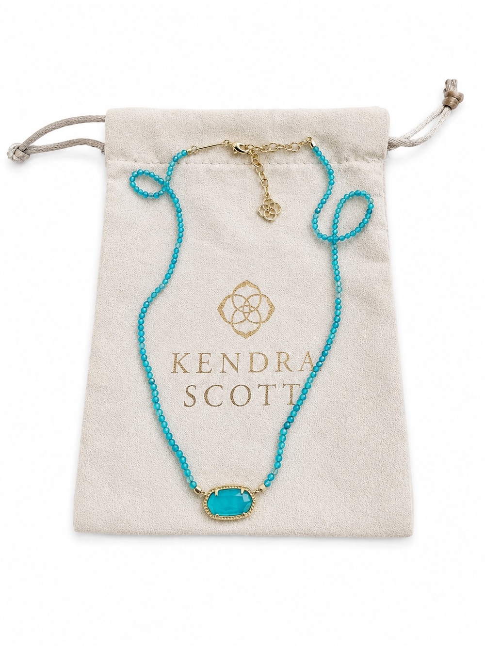Kendra Scott Turquoise Blue Beaded Oval Pendant Necklace Gold Tone Boho - Picture 3 of 7